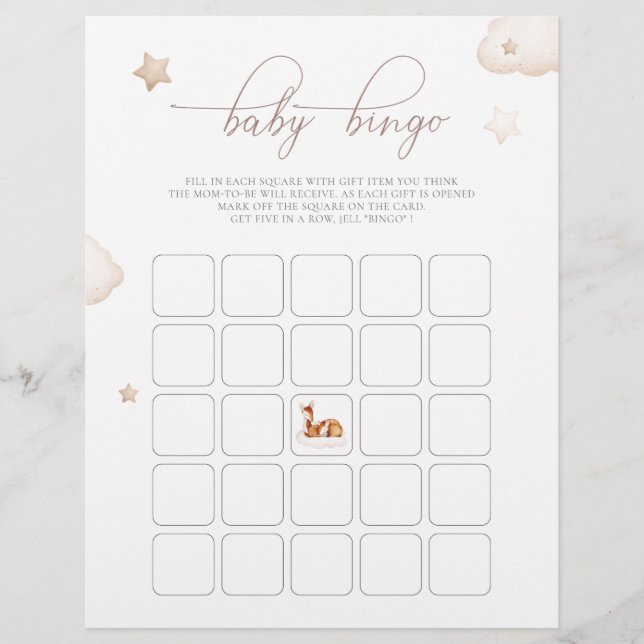 Oh Deer Gender Neutral Watercolor Baby Bingo Game Flyer (Front)