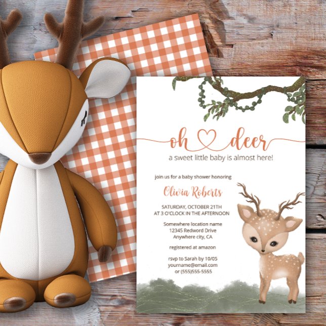 Oh Deer gender neutral woodland baby shower Invitation (Creator Uploaded)