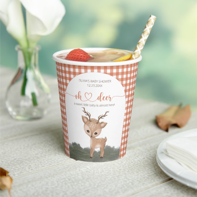 Oh Deer gender neutral woodland baby shower Paper Cups (Insitu)