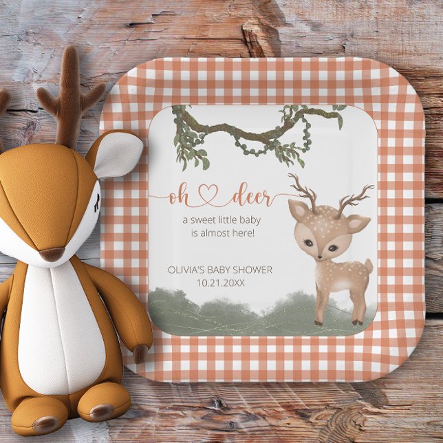 Oh Deer gender neutral woodland baby shower Paper Plate (Creator Uploaded)