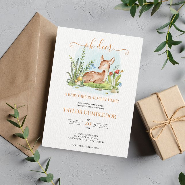Oh deer Girl Baby Shower Flowers Spring Invitation (Creator Uploaded)