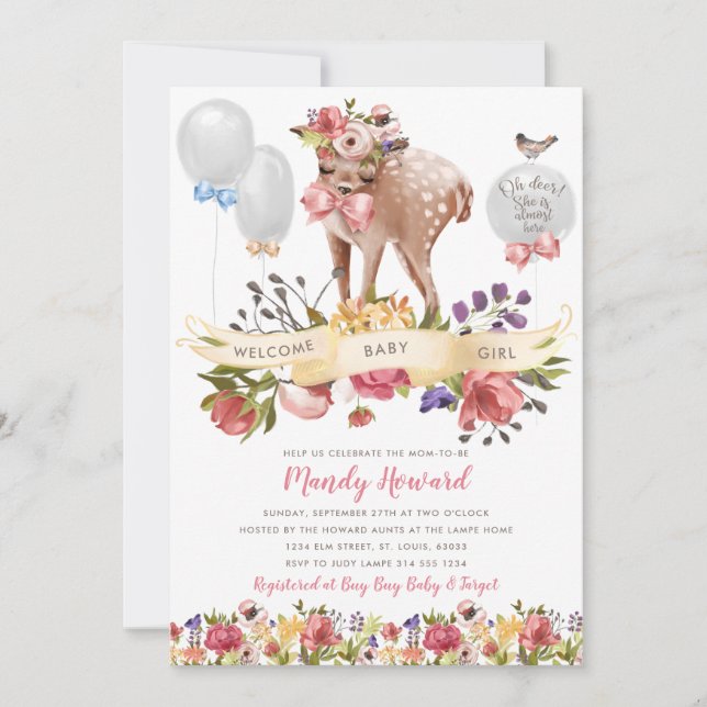 Oh Deer Girl Baby Shower Invitation (Front)