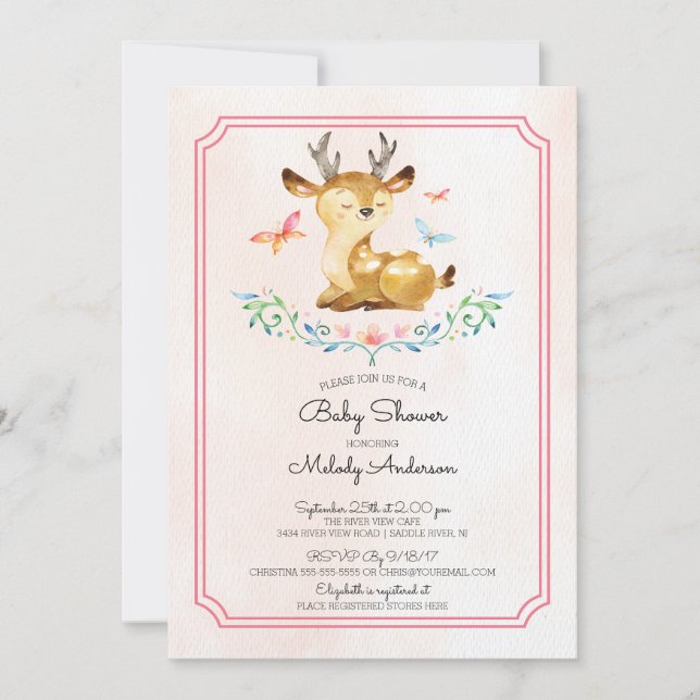 Oh Deer Girls Baby Shower Baby Invitation (Front)