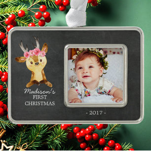Oh Deer Girls Baby's 1st Christmas Photo Ornament