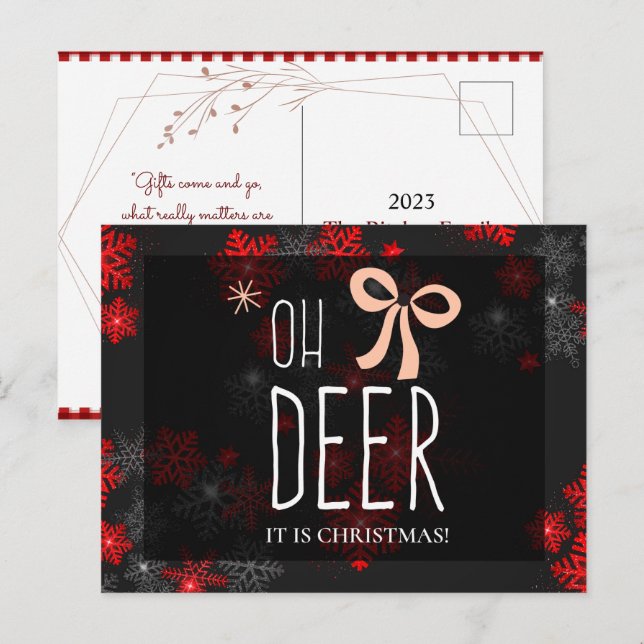 Oh Deer Grey Glitter Sparkles Christmas gift Invitation Postcard (Front/Back)