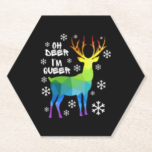 Oh Deer I'M Queer Funny Lgbt Gay Lesbian Christmas Paper Coaster