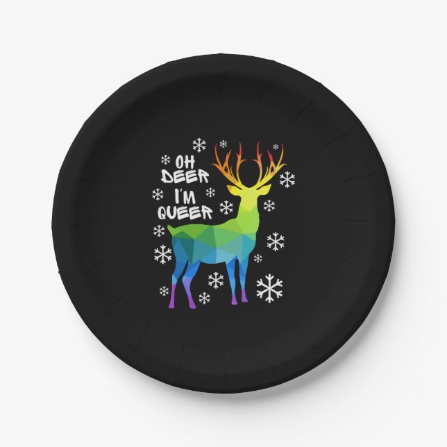 Oh Deer I'M Queer Funny Lgbt Gay Lesbian Christmas Paper Plate (Front)