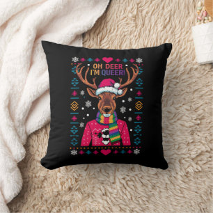 Oh Deer I'm Queer LGBT LGBTQ Gay Pride Ugly Xmas Cushion