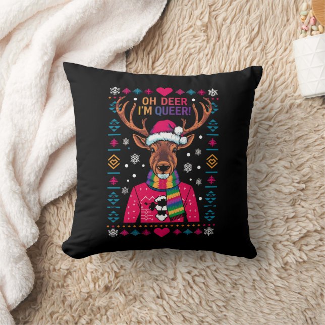 Oh Deer I'm Queer LGBT LGBTQ Gay Pride Ugly Xmas Cushion (Blanket)
