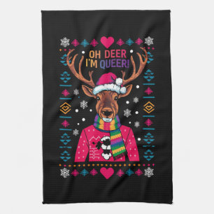 Oh Deer I'm Queer LGBT LGBTQ Gay Pride Ugly Xmas Tea Towel