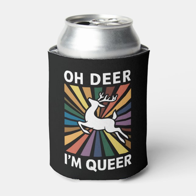 Oh Deer I'm Queer Rainbow LGBT Pride Gay Lesbian  Can Cooler (Can Front)