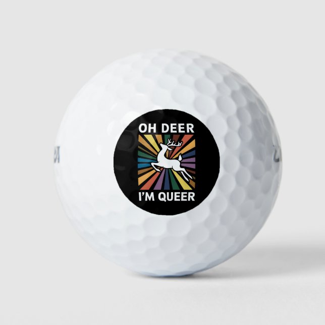 Oh Deer I'm Queer Rainbow LGBT Pride Gay Lesbian  Golf Balls (Front)
