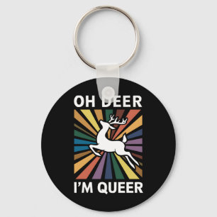 Oh Deer I'm Queer Rainbow LGBT Pride Gay Lesbian  Key Ring