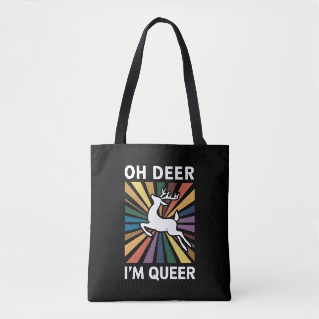 Oh Deer I'm Queer Rainbow LGBT Pride Gay Lesbian  Tote Bag (Front)