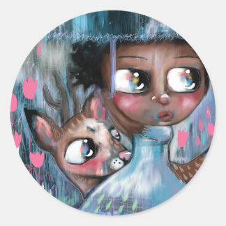 Oh! Deer It Is Raining Classic Round Sticker