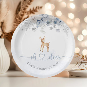 Oh deer its a boy winter blue baby shower paper plate