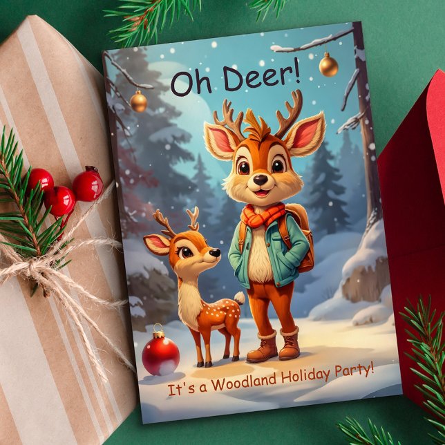 Oh Deer! It's a Woodland Party Christmas  Holiday Card (Creator Uploaded)