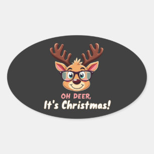 Oh Deer, It's Christmas: A Whimsical Holiday Party Oval Sticker