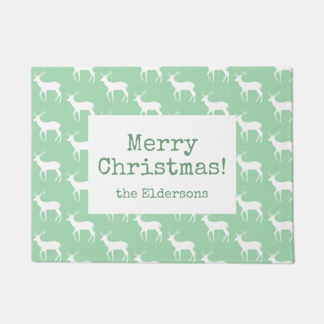 Oh Deer, it's Christmas [green] - Door Mat (Front)