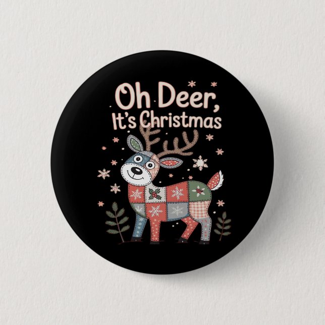 Oh Deer Its Christmas Miniature Patchwork Squares 6 Cm Round Badge (Front)