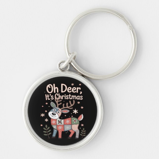 Oh Deer Its Christmas Miniature Patchwork Squares Key Ring (Front)