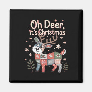 Oh Deer Its Christmas Miniature Patchwork Squares Magnet