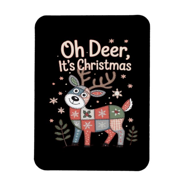 Oh Deer Its Christmas Miniature Patchwork Squares Magnet (Vertical)