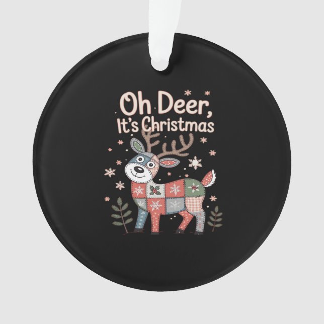 Oh Deer Its Christmas Miniature Patchwork Squares Ornament (Front)