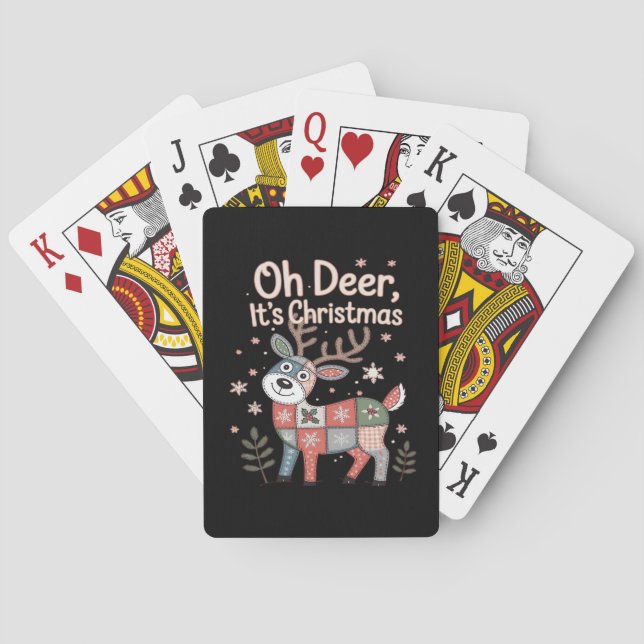 Oh Deer Its Christmas Miniature Patchwork Squares Playing Cards (Back)