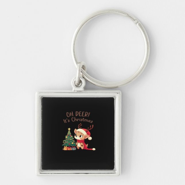Oh Deer Its Christmas Modern Aesthetic Style  Key Ring (Front)