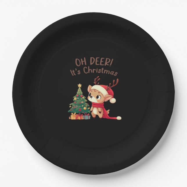 Oh Deer Its Christmas Modern Aesthetic Style  Paper Plate (Front)