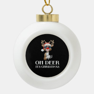 Oh Deer Its Christmas Reindeer Style Ceramic Ball Christmas Ornament