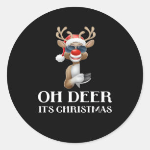 Oh Deer Its Christmas Reindeer Style  Classic Round Sticker