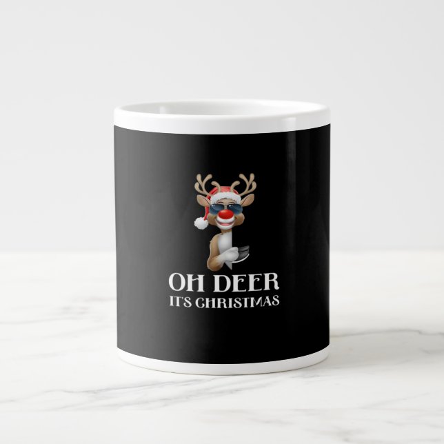 Oh Deer Its Christmas Reindeer Style  Large Coffee Mug (Front)
