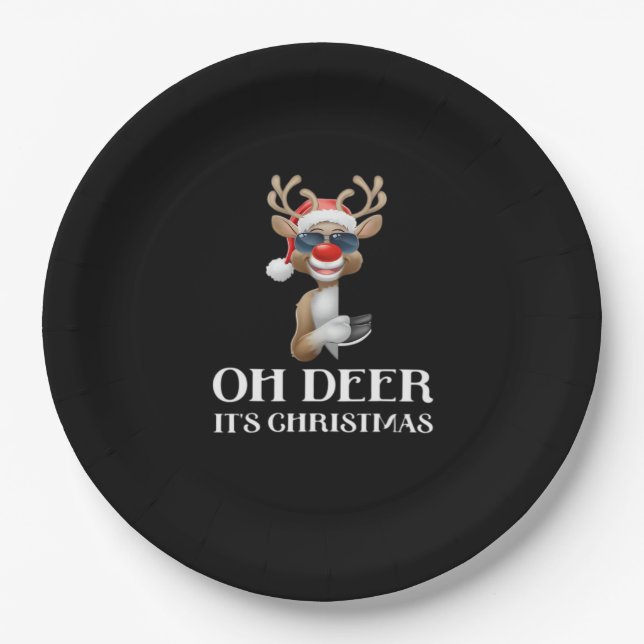 Oh Deer Its Christmas Reindeer Style  Paper Plate (Front)