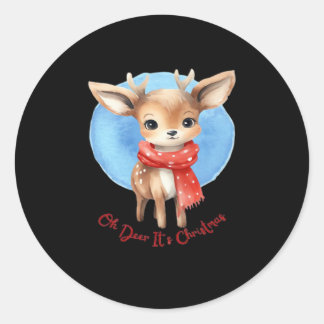 Oh Deer Its Christmas Retro Classic Design Classic Round Sticker