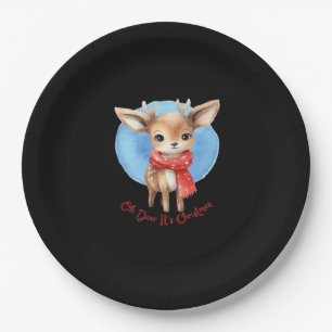 Oh Deer Its Christmas Retro Classic Design Paper Plate