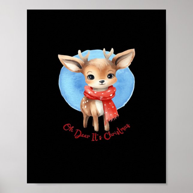 Oh Deer Its Christmas Retro Classic Design Poster (Front)