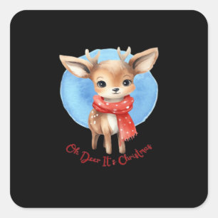 Oh Deer Its Christmas Retro Classic Design Square Sticker