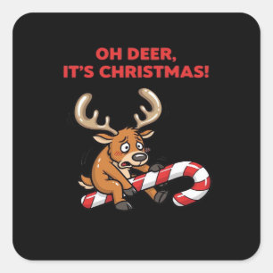Oh Deer Its Christmas Stressed Reindeer With Sweet Square Sticker