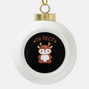 Oh Deer Kawaii Deer Playful Art Style Ceramic Ball Christmas Ornament