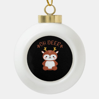 Oh Deer Kawaii Deer Playful Art Style Ceramic Ball Christmas Ornament