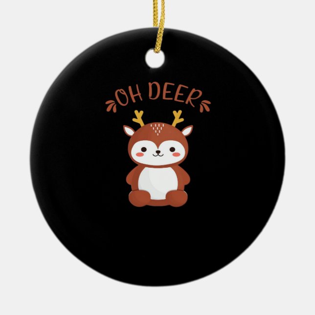 Oh Deer Kawaii Deer Playful Art Style Ceramic Tree Decoration (Front)