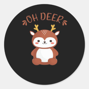 Oh Deer Kawaii Deer Playful Art Style  Classic Round Sticker