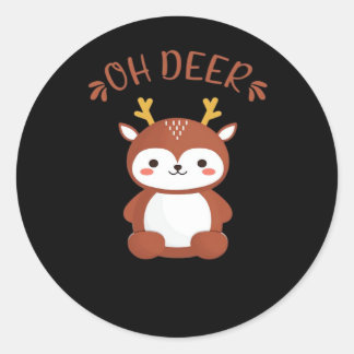 Oh Deer Kawaii Deer Playful Art Style Classic Round Sticker