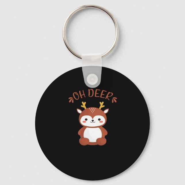 Oh Deer Kawaii Deer Playful Art Style Key Ring (Front)