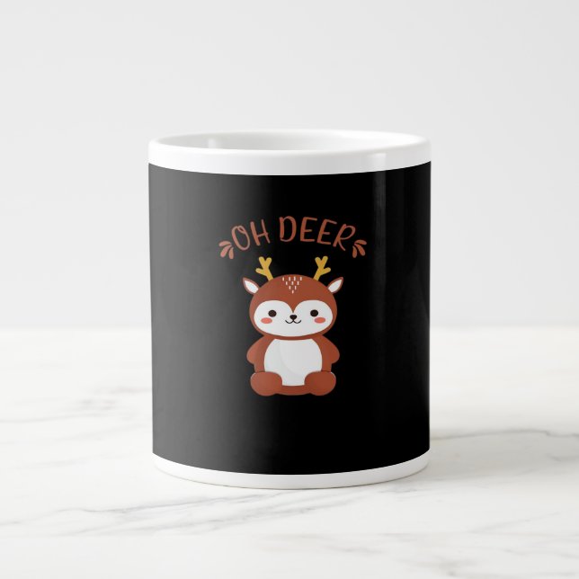 Oh Deer Kawaii Deer Playful Art Style  Large Coffee Mug (Front)