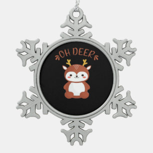 Oh Deer Kawaii Deer Playful Art Style  Snowflake Pewter Christmas Ornament