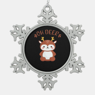 Oh Deer Kawaii Deer Playful Art Style Snowflake Pewter Christmas Ornament