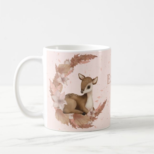 Oh, Deer lovely Bambi on Flowers with Clouds Stars Coffee Mug (Left)